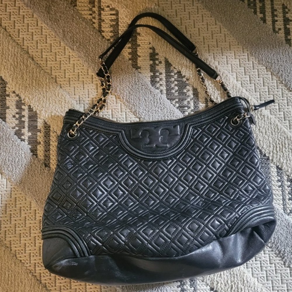 Tory Burch Fleming Lambskin Quilted Leather Tote Bag